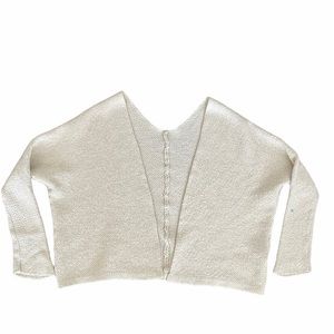 Ivory Beige Open Cropped V Back Cardigan Sweater